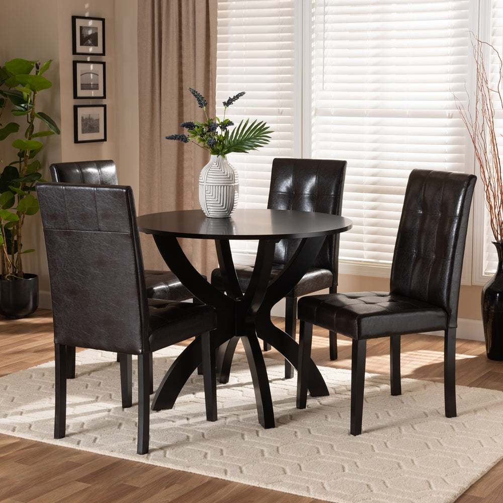 Baxton Studio Elira Modern And Contemporary Dark Brown Faux Leather Upholstered And Dark Brown Finished Wood 5-Piece Dining Set