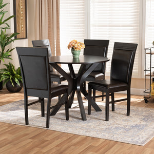 Baxton Studio Jeane Modern And Contemporary Dark Brown Faux Leather Upholstered And Dark Brown Finished Wood 5-Piece Dining Set