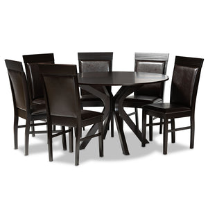 Baxton Studio Jeane Modern And Contemporary Dark Brown Faux Leather Upholstered And Dark Brown Finished Wood 7-Piece Dining Set