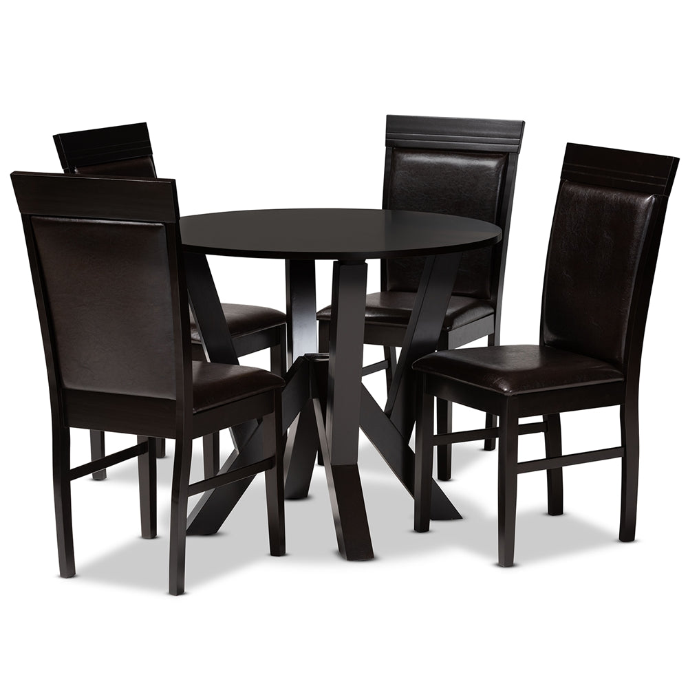 Baxton Studio Nada Modern And Contemporary Dark Brown Faux Leather Upholstered And Dark Brown Finished Wood 5-Piece Dining Set