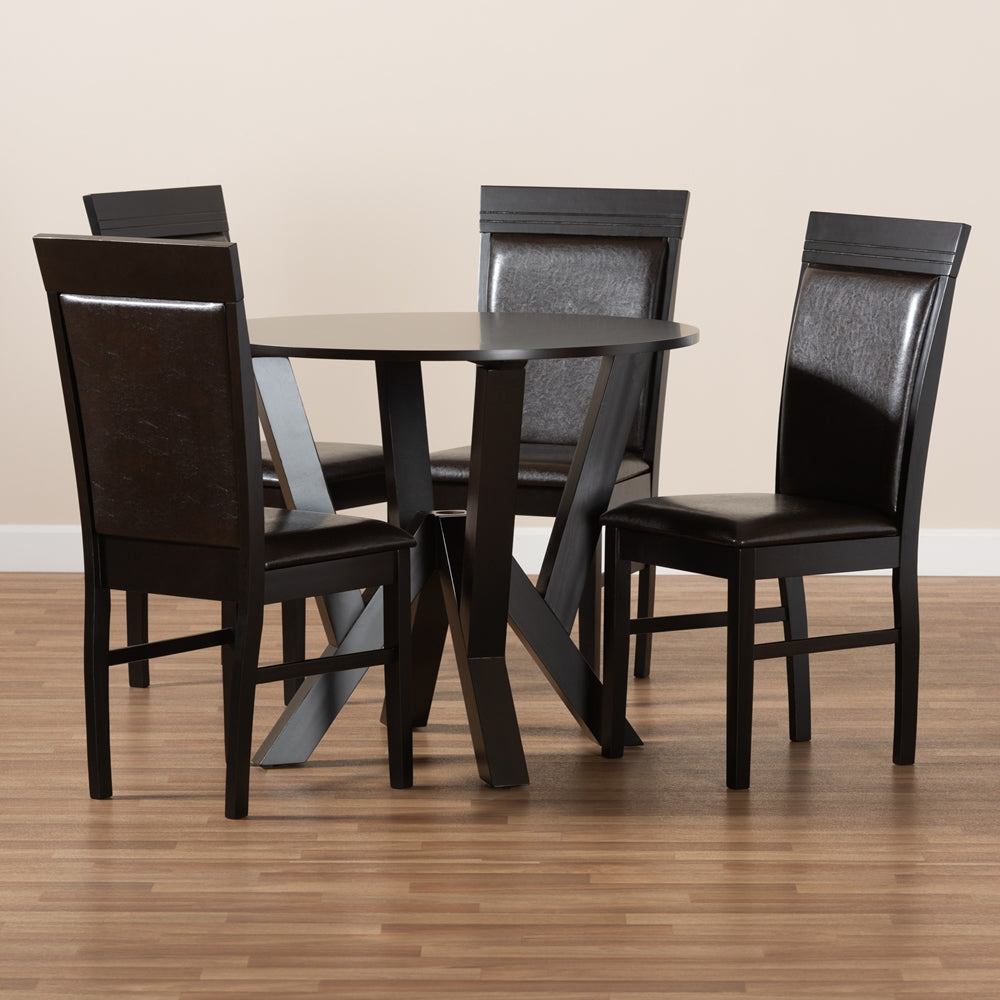 Baxton Studio Nada Modern And Contemporary Dark Brown Faux Leather Upholstered And Dark Brown Finished Wood 5-Piece Dining Set