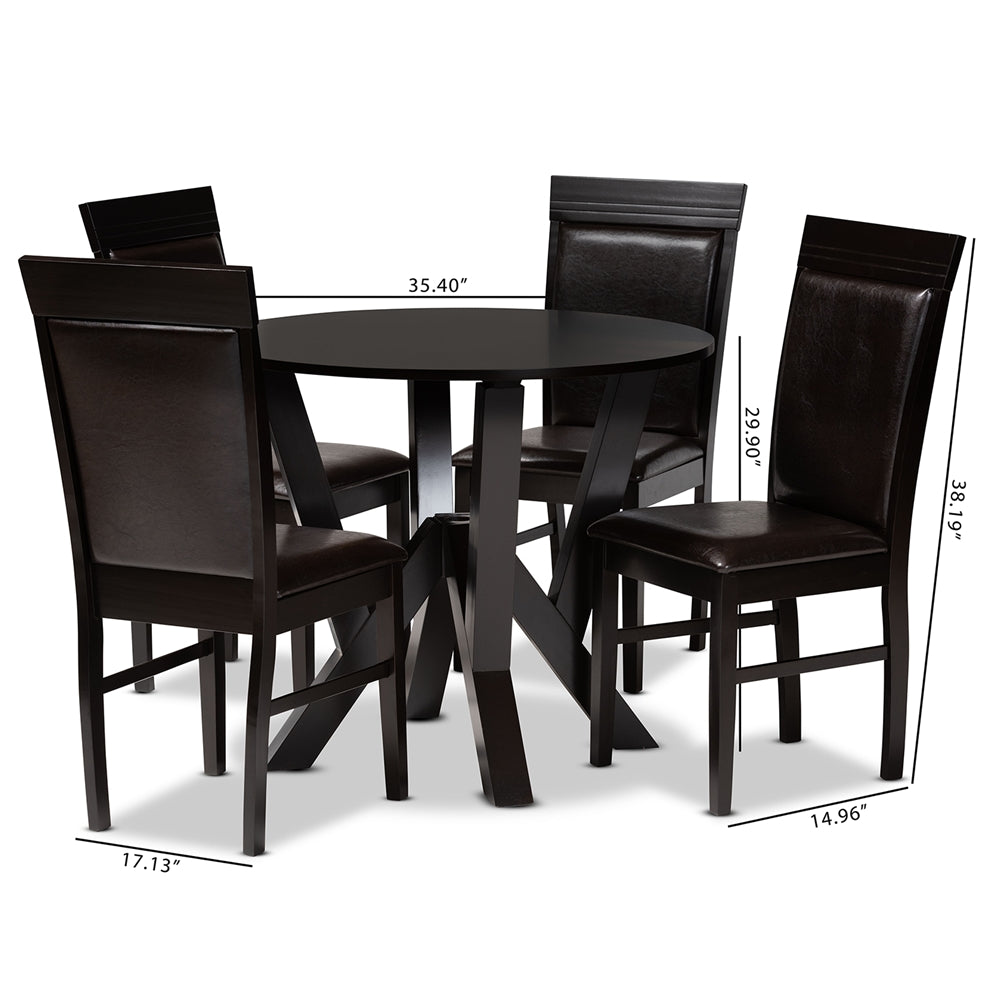 Baxton Studio Nada Modern And Contemporary Dark Brown Faux Leather Upholstered And Dark Brown Finished Wood 5-Piece Dining Set