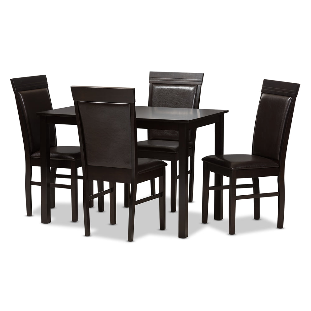 Baxton Studio Thea Modern And Contemporary Dark Brown Faux Leather Upholstered 5-Piece Dining Set