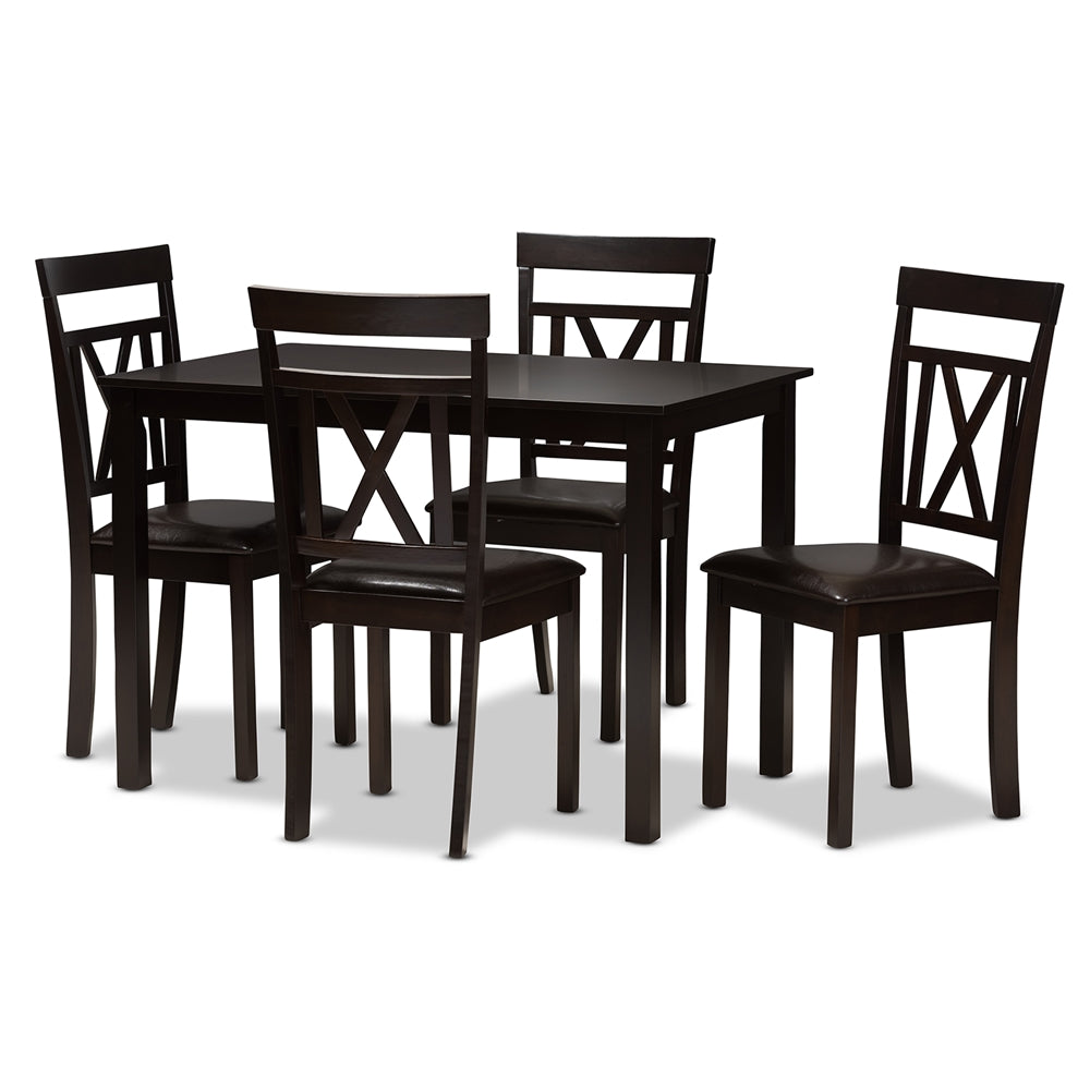 Baxton Studio Rosie Modern And Contemporary Dark Brown Faux Leather Upholstered 5-Piece Dining Set