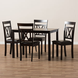 Baxton Studio Rosie Modern And Contemporary Dark Brown Faux Leather Upholstered 5-Piece Dining Set