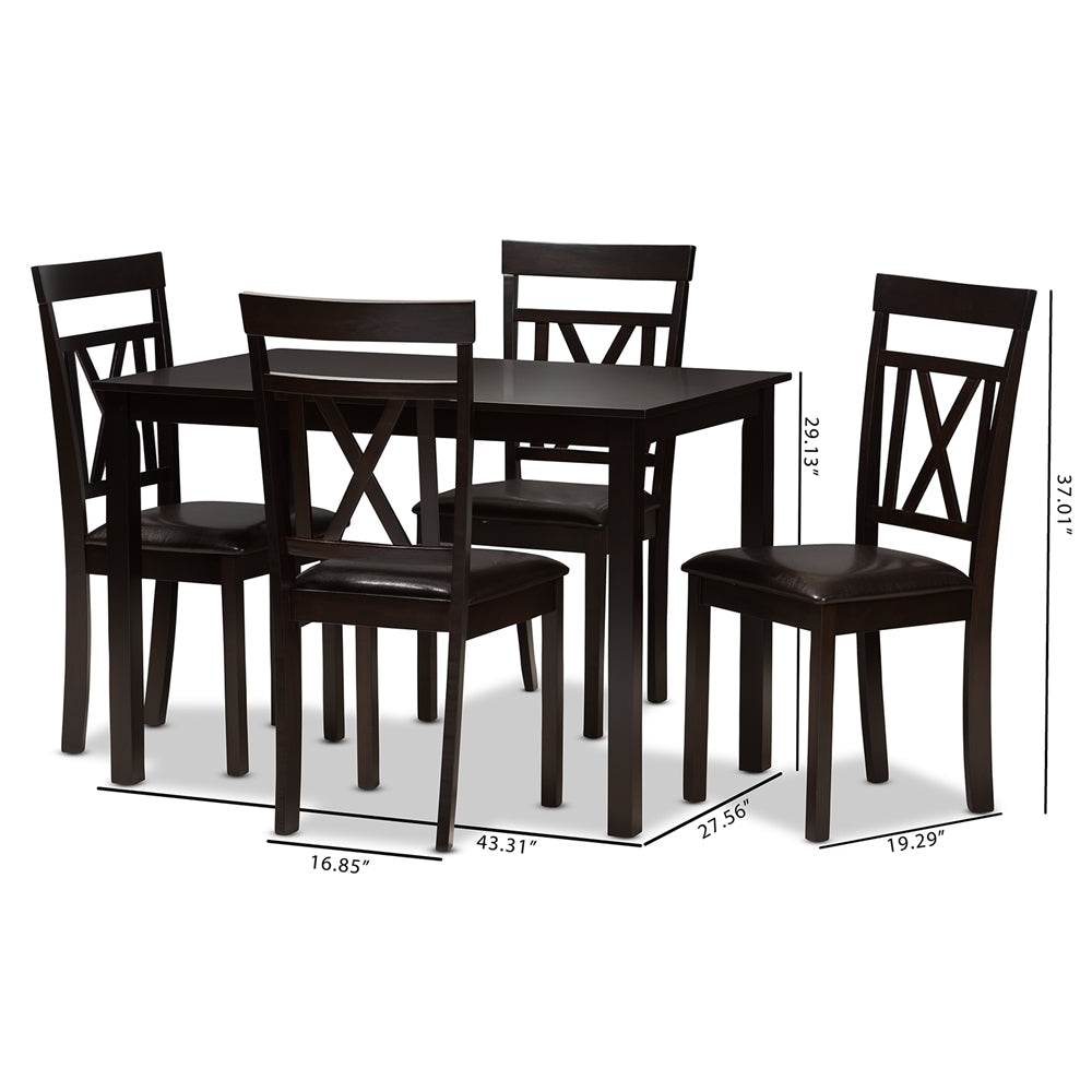 Baxton Studio Rosie Modern And Contemporary Dark Brown Faux Leather Upholstered 5-Piece Dining Set