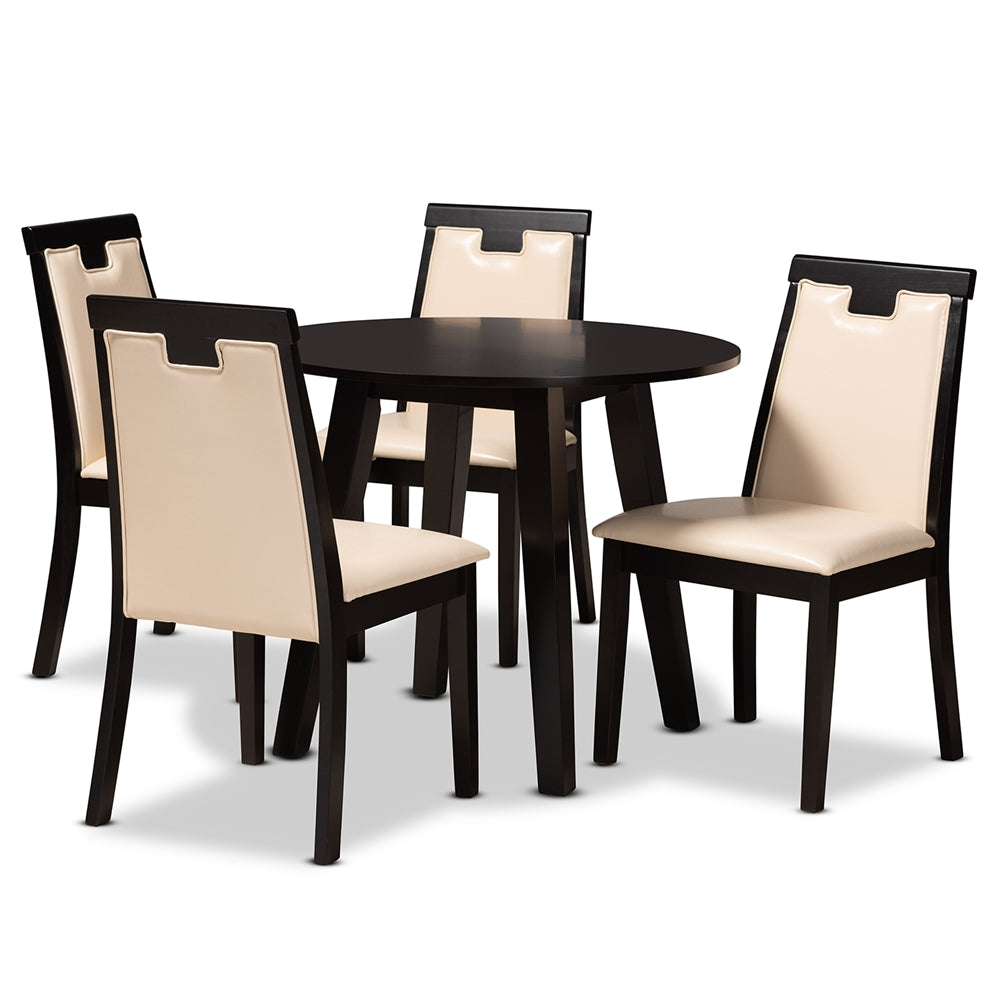 Baxton Studio Ryan Modern And Contemporary Beige Faux Leather Upholstered And Dark Brown Finished Wood 5-Piece Dining Set