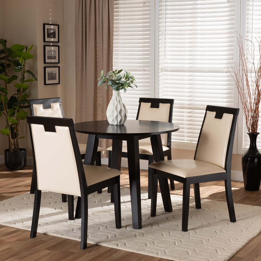 Baxton Studio Ryan Modern And Contemporary Beige Faux Leather Upholstered And Dark Brown Finished Wood 5-Piece Dining Set