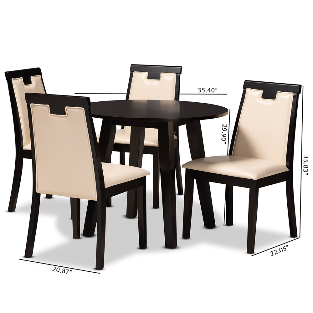 Baxton Studio Ryan Modern And Contemporary Beige Faux Leather Upholstered And Dark Brown Finished Wood 5-Piece Dining Set