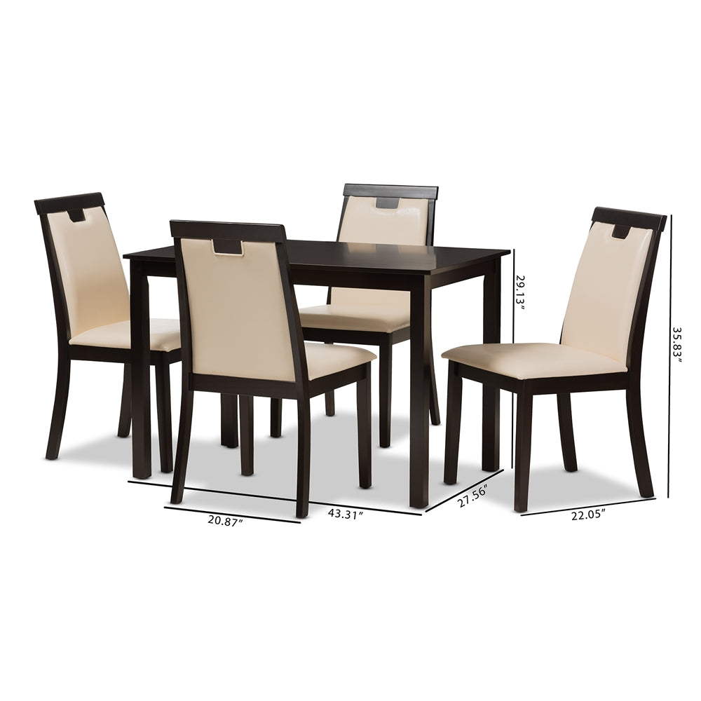 Baxton Studio Evelyn Modern And Contemporary Beige Faux Leather Upholstered And Dark Brown Finished 5-Piece Dining Set