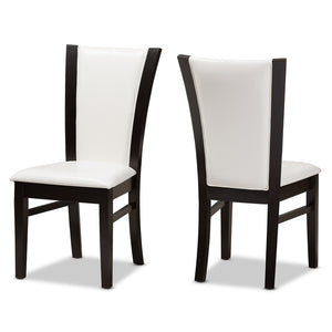 Baxton Studio Adley Modern And Contemporary Dark Brown Finished White Faux Leather Dining Chair Set Of 2