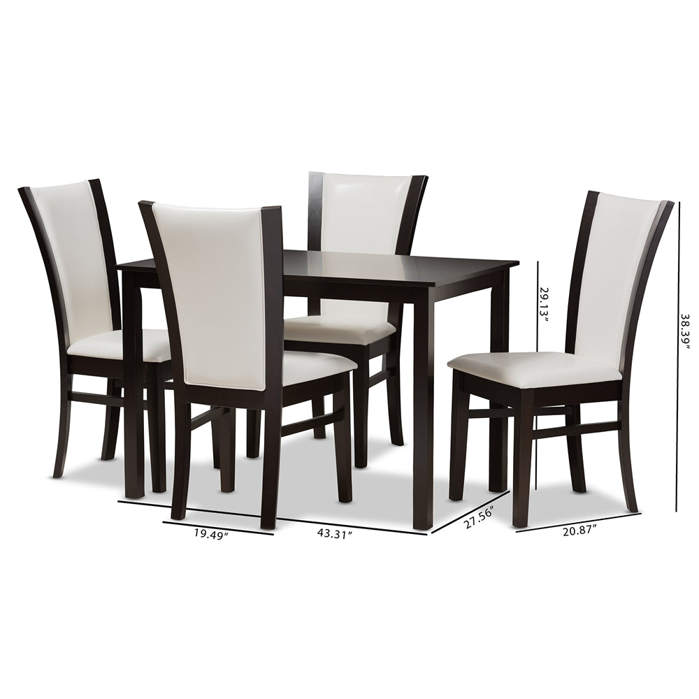 Baxton Studio Adley Modern And Contemporary 5-Piece Dark Brown Finished White Faux Leather Dining Set