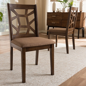 Baxton Studio Abilene Mid-Century Light Brown Fabric Upholstered And Walnut Brown Finished Dining Chair Set Of 2