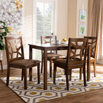 Load image into Gallery viewer, Baxton Studio Abilene Mid-Century Light Brown Fabric Upholstered And Walnut Brown Finished 5-Piece Wood Dining Set
