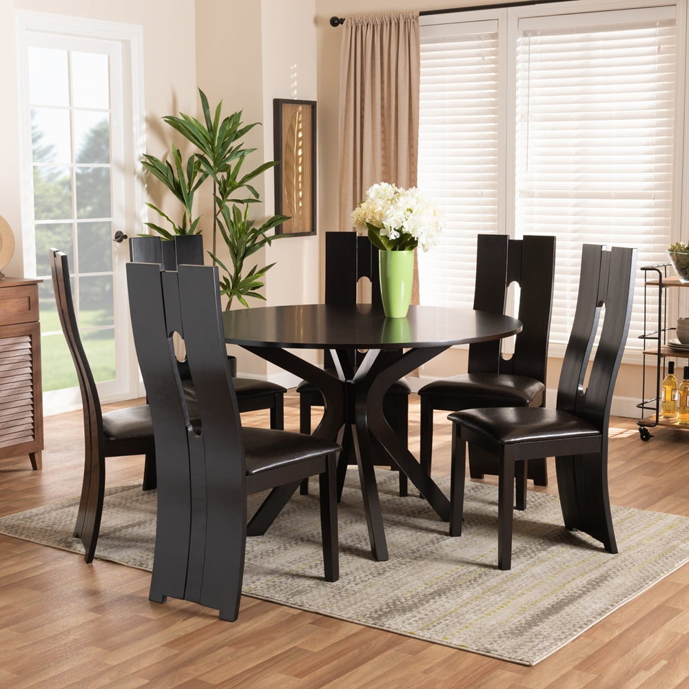 Baxton Studio Kenyon Modern And Contemporary Dark Brown Faux Leather Upholstered And Dark Brown Finished Wood 7-Piece Dining Set