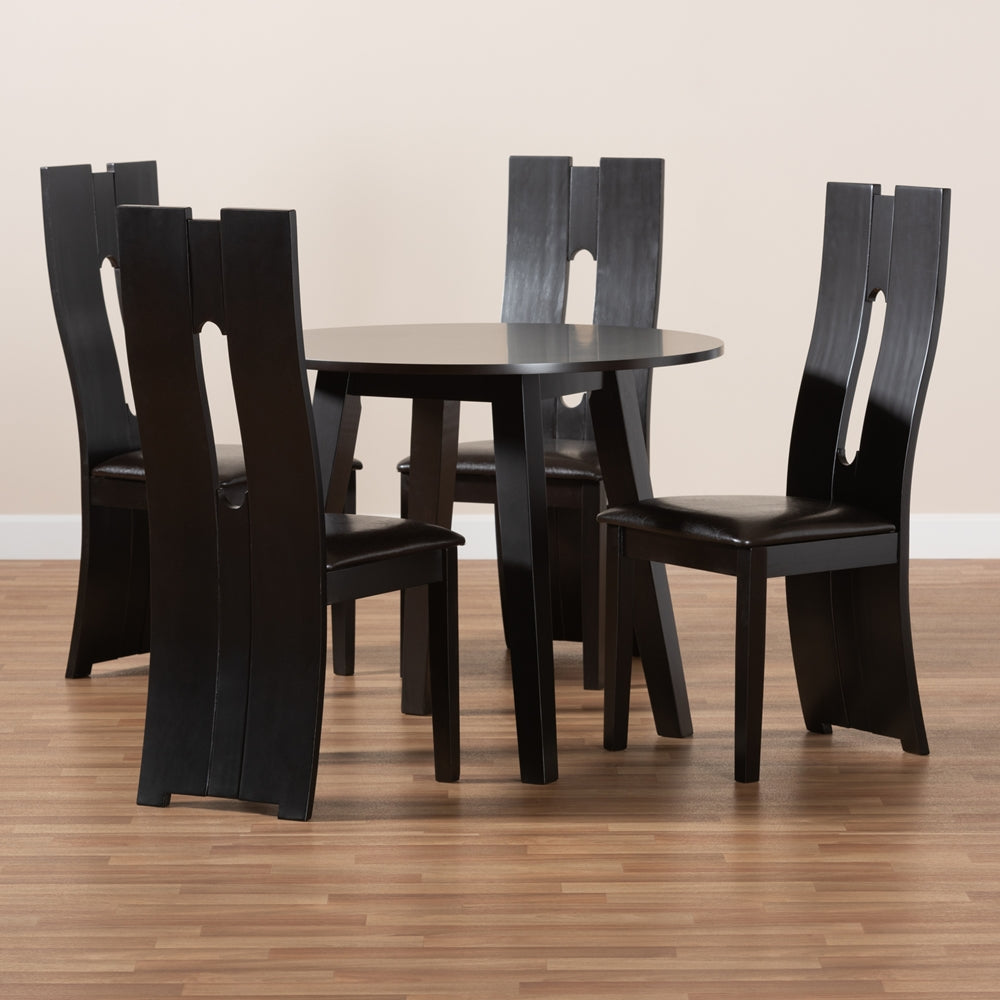 Baxton Studio Torin Modern And Contemporary Dark Brown Faux Leather Upholstered And Dark Brown Finished Wood 5-Piece Dining Set