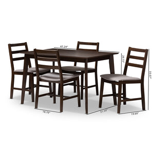 Baxton Studio Nadine Modern And Contemporary Walnut-Finished Light Grey Fabric Upholstered 5-Piece Dining Set