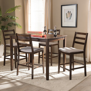 Baxton Studio Nadine Modern And Contemporary Walnut-Finished Light Grey Fabric Upholstered 5-Piece Pub Set