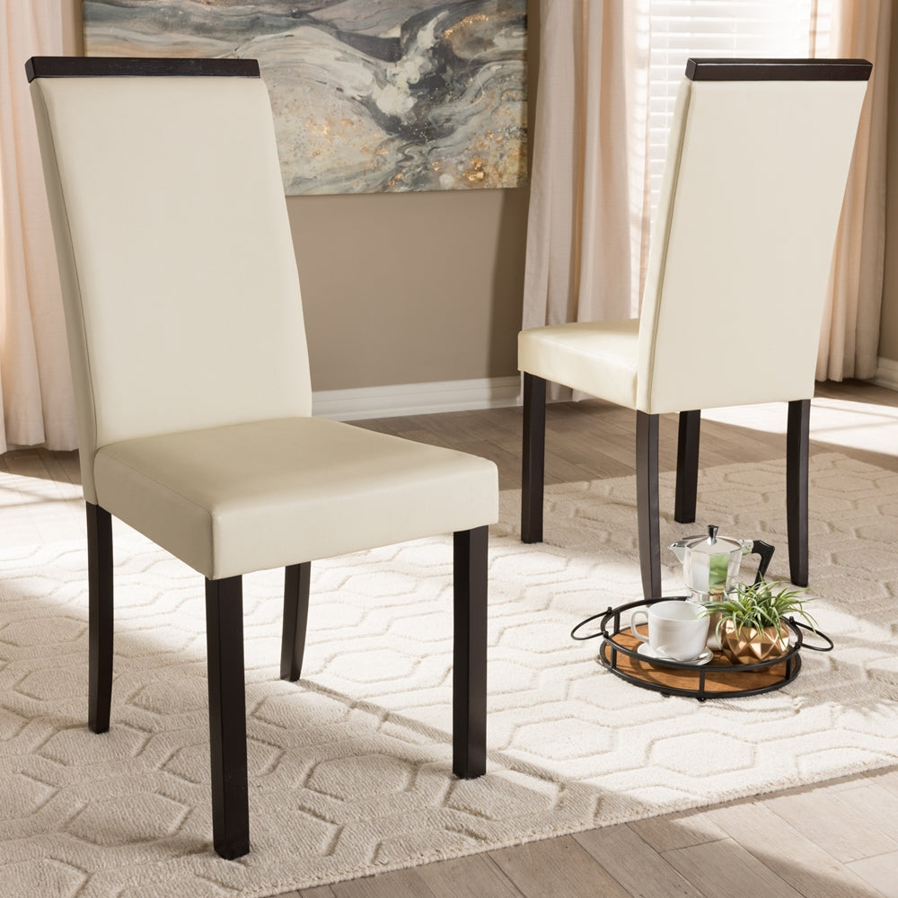 Baxton Studio Daveney Modern And Contemporary Cream Faux Leather Upholstered Dining Chair Set Of 2