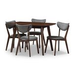 Load image into Gallery viewer, Baxton Studio Hadrea Mid-Century Modern Walnut-Finished Dark Grey Fabric Upholstered 5-Piece Dining Set
