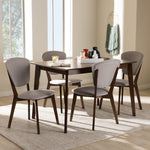 Load image into Gallery viewer, Baxton Studio Tarelle Mid-Century Modern Walnut-Finished Light Grey Fabric Upholstered 5-Piece Dining Set
