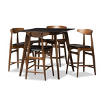 Load image into Gallery viewer, Baxton Studio Flora Mid-Century Modern Black Faux-Leather Upholstered Walnut Finished 5-Piece Pub Set
