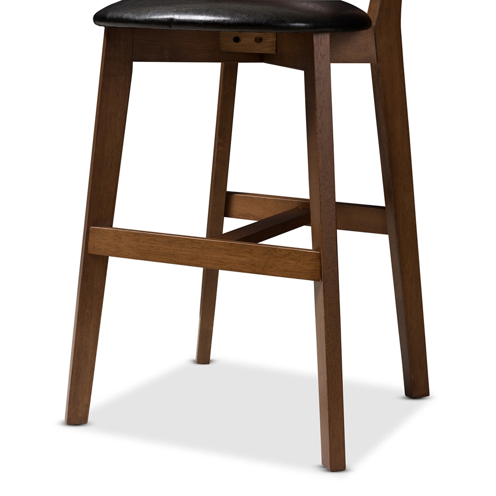 BAXTON STUDIO ELINE MID-CENTURY MODERN BLACK FAUX LEATHER UPHOLSTERED WALNUT FINISHED COUNTER STOOL (SET OF 2)