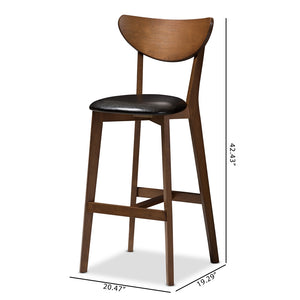 Baxton Studio Eline Mid-Century Modern Black Faux Leather Upholstered Walnut Finished Bar Stool (Set Of 2)