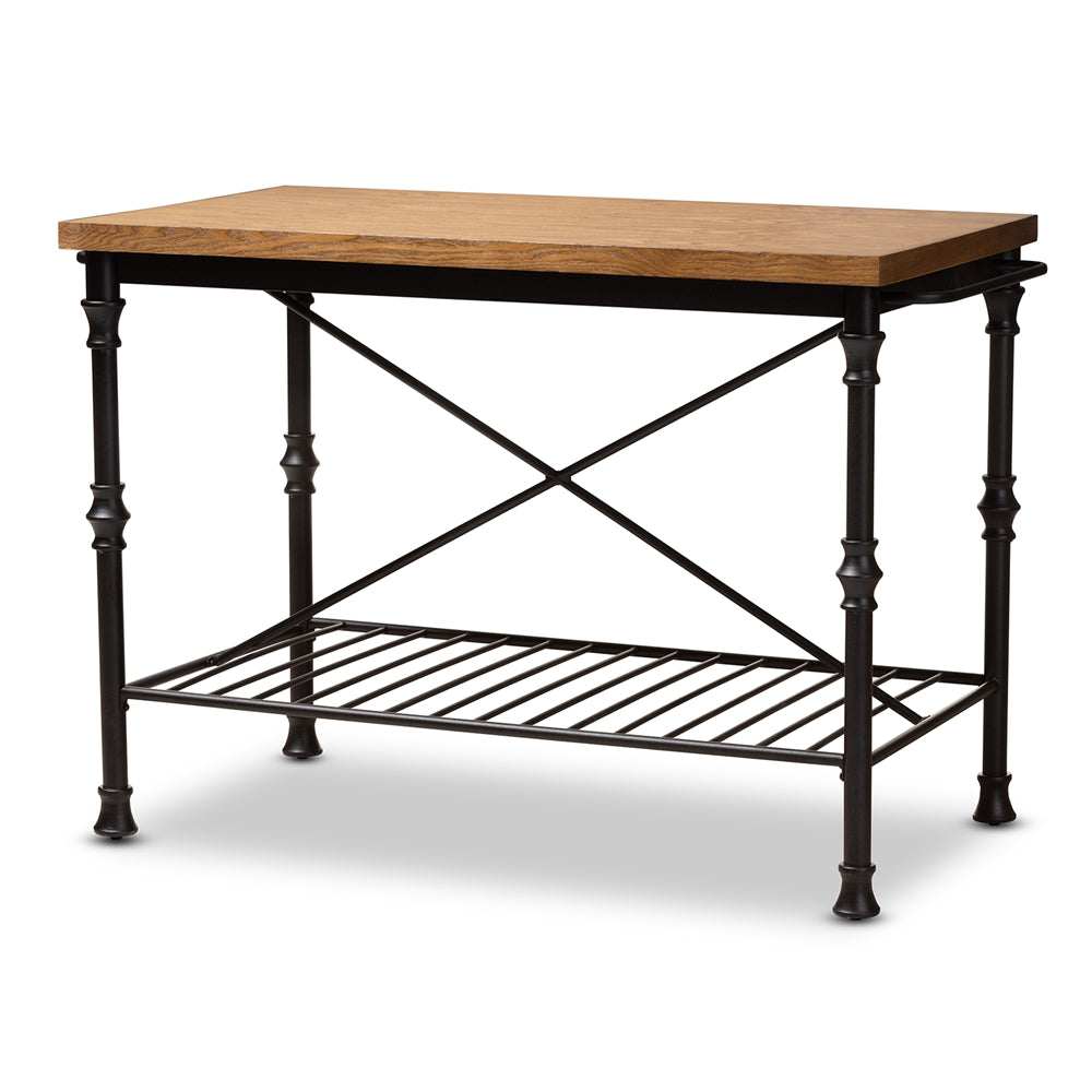 Baxton Studio Perin Vintage Rustic Industrial Style Wood And Bronze-Finished Steel Multipurpose Kitchen Island Table