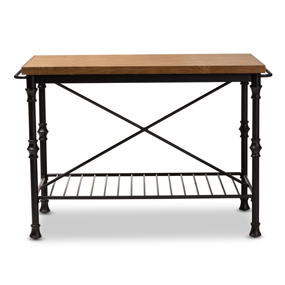 Baxton Studio Perin Vintage Rustic Industrial Style Wood And Bronze-Finished Steel Multipurpose Kitchen Island Table