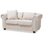 Load image into Gallery viewer, Baxton Studio Alaise Modern Classic Beige Linen Tufted Scroll Arm Chesterfield Loveseat
