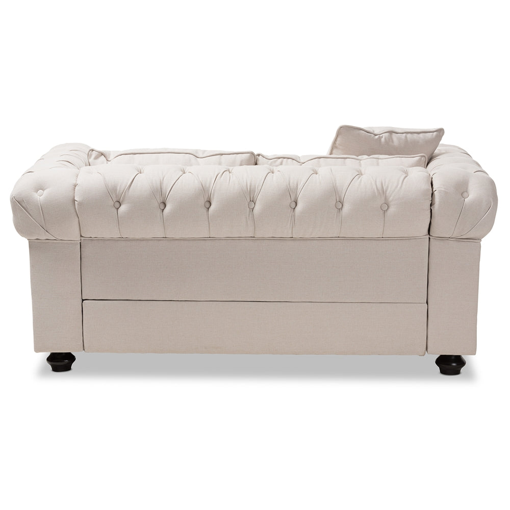 Baxton Studio Alaise Modern Classic Beige Linen Tufted Scroll Arm Chesterfield Loveseat