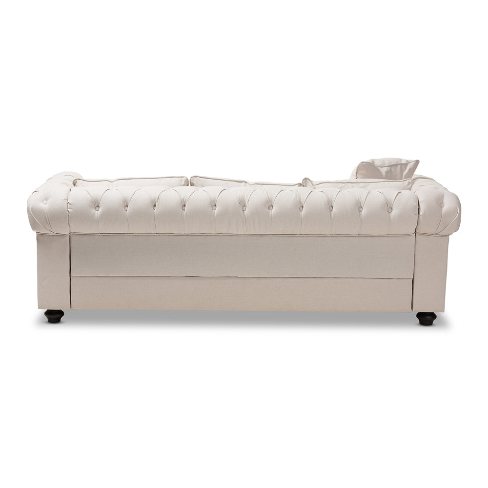 Baxton Studio Alaise Modern Classic Beige Linen Tufted Scroll Arm Chesterfield Sofa