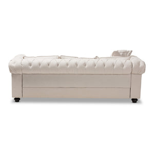 Baxton Studio Alaise Modern Classic Beige Linen Tufted Scroll Arm Chesterfield Sofa