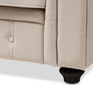 BAXTON STUDIO ALAISE MODERN CLASSIC BEIGE LINEN TUFTED SCROLL ARM CHESTERFIELD SOFA