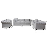 Load image into Gallery viewer, Baxton Studio Alaise Modern Classic Grey Linen Tufted Scroll Arm Chesterfield 3-Piece Living Room Set
