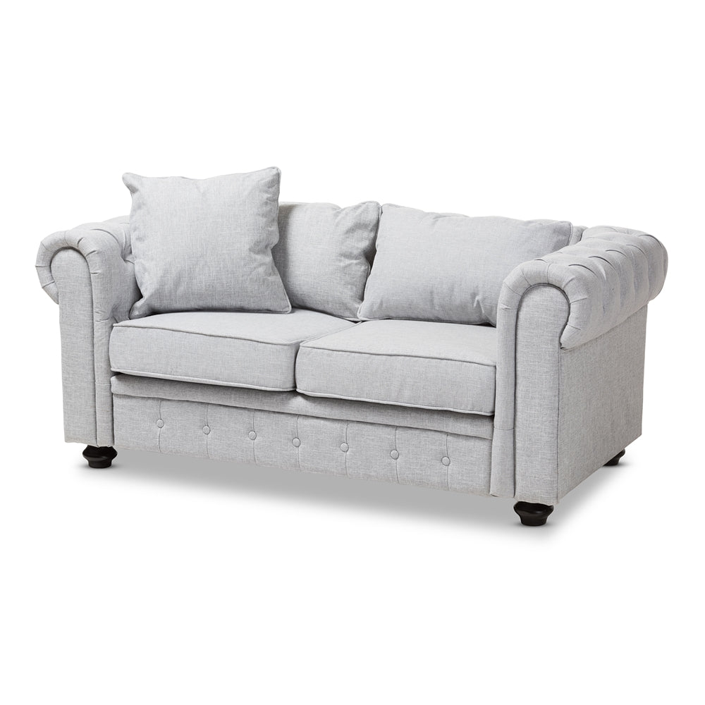 Baxton Studio Alaise Modern Classic Grey Linen Tufted Scroll Arm Chesterfield Loveseat