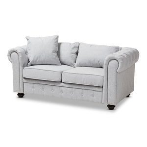 Baxton Studio Alaise Modern Classic Grey Linen Tufted Scroll Arm Chesterfield Loveseat