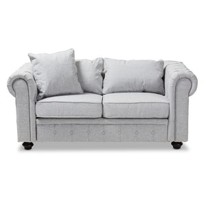 Baxton Studio Alaise Modern Classic Grey Linen Tufted Scroll Arm Chesterfield Loveseat