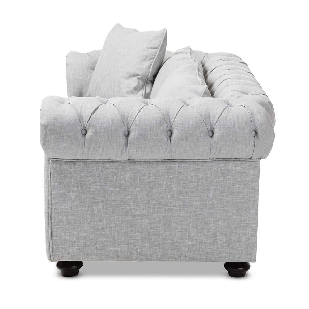 Baxton Studio Alaise Modern Classic Grey Linen Tufted Scroll Arm Chesterfield Loveseat