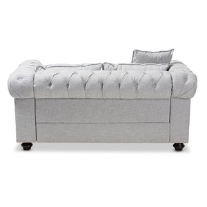 Baxton Studio Alaise Modern Classic Grey Linen Tufted Scroll Arm Chesterfield Loveseat