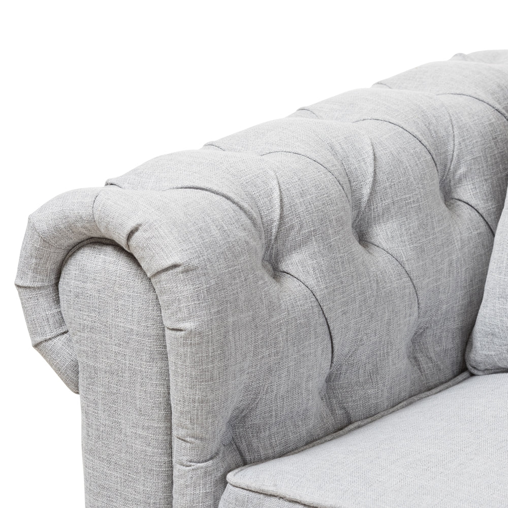 Baxton Studio Alaise Modern Classic Grey Linen Tufted Scroll Arm Chesterfield Loveseat