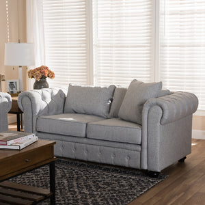 Baxton Studio Alaise Modern Classic Grey Linen Tufted Scroll Arm Chesterfield Loveseat