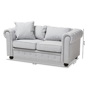 Baxton Studio Alaise Modern Classic Grey Linen Tufted Scroll Arm Chesterfield Loveseat