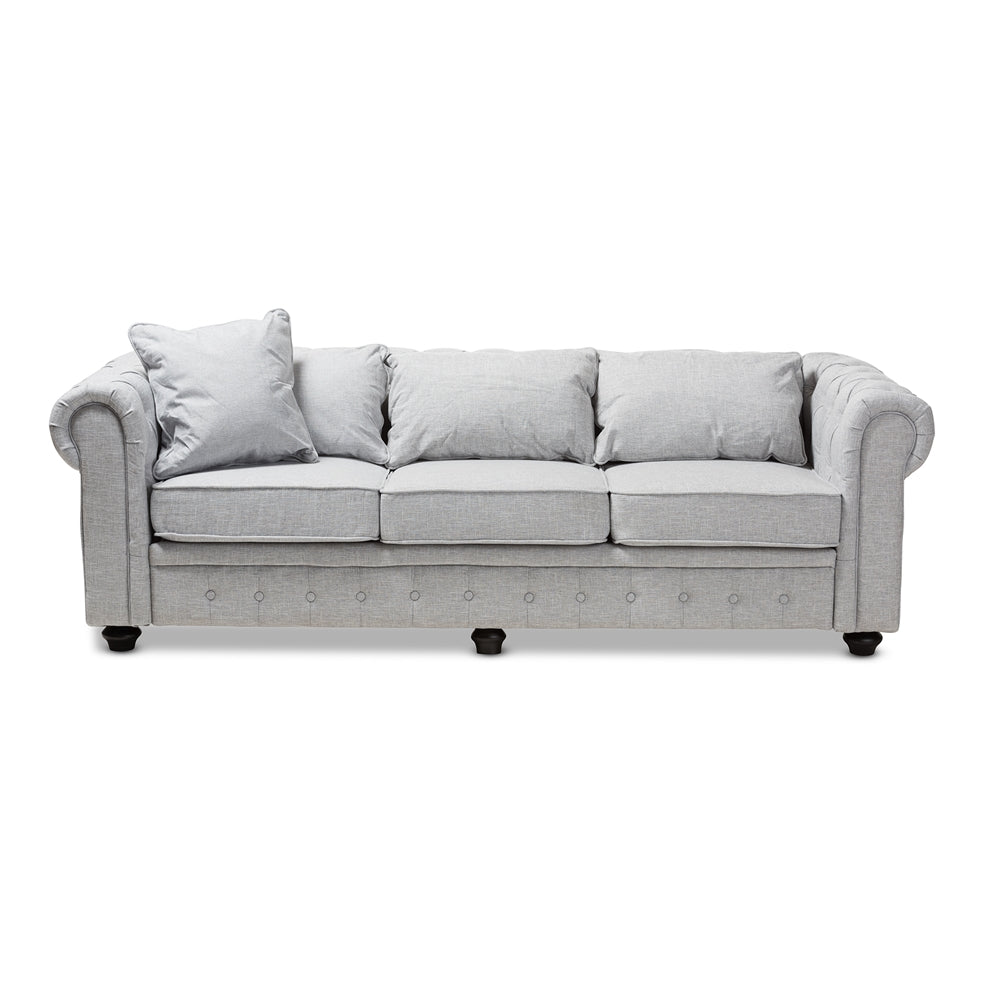 Baxton Studio Alaise Modern Classic Grey Linen Tufted Scroll Arm Chesterfield Sofa