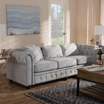 Load image into Gallery viewer, Baxton Studio Alaise Modern Classic Grey Linen Tufted Scroll Arm Chesterfield Sofa
