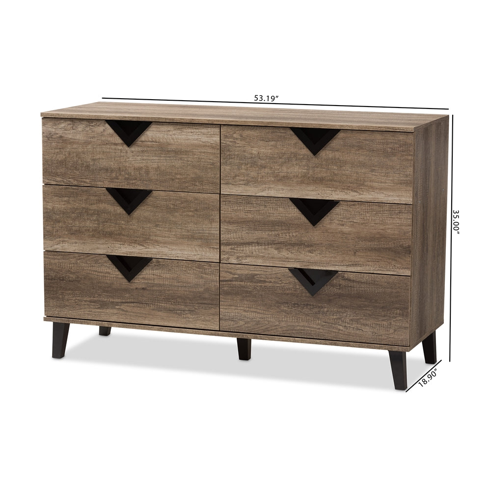 Baxton Studio Wales Modern And Contemporary Light Brown Wood 6-Drawer Dresser