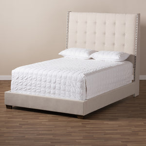 Baxton Studio Georgette Modern And Contemporary Light Beige Fabric Upholstered Queen Size Bed