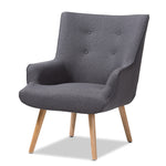 Load image into Gallery viewer, Baxton Studio Alden Mid-Century Modern Dark Grey Fabric Upholstered Natural Finished Wood Lounge Chair
