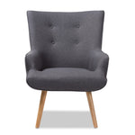 Load image into Gallery viewer, Baxton Studio Alden Mid-Century Modern Dark Grey Fabric Upholstered Natural Finished Wood Lounge Chair
